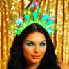 Zoestar Light Up Christmas Costume Headband Glow Led Rave Halo Hair Bands Sparkly Disco Hair Accessories for Women (Green)