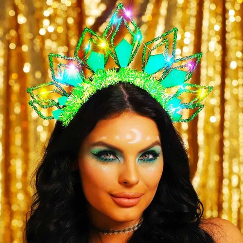 Zoestar Light Up Christmas Costume Headband Glow Led Rave Halo Hair Bands Sparkly Disco Hair Accessories for Women (Green)