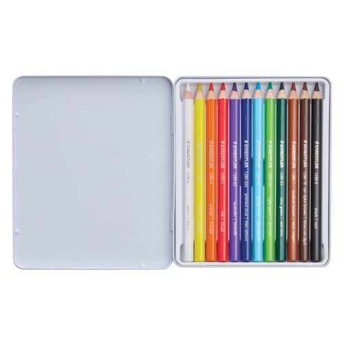 STAEDTLER Jumbo Colored Pencil, 5.3mm Line Width, Pack of 12 Assorted Pencils, Metal Tin, 1290 M12