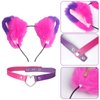Pistha Furry Pink Purple Cat Ear Headband and Love Heart Leather Chocker for Halloween Animal Costumes Accessories