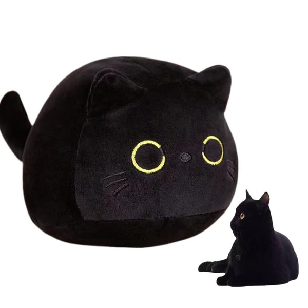 PUPUPANDA 8" Black Cat Stuffed Animal Plush Pillow Toy,Soft Squishy Anime Kitten Plushie Doll Toy,Unique Birthday Gifts for Kids Girls Boys