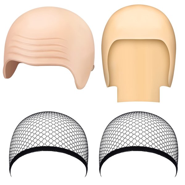 4 Pcs Halloween Bald Caps Halloween Costume Makeup Latex Thick Bald Wig Head Hair Nets Black Mesh Wig Cap Net Skull Head Wig Cap Fake Wig Cap Cosplay Costume Accessory for Theme Party Adults