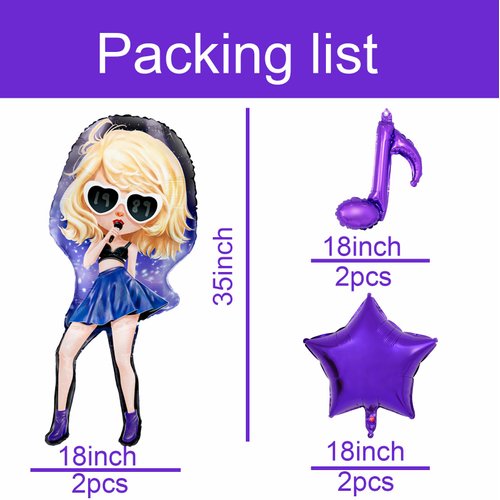 Female Vocalist Balloons Songstress Concert Birthday Party Supplies Quaver Balloons 4D Disco Balloons Purple Music Birthday Party Decorations Popular Sing girl Party Supplies for sing fans-8pcs