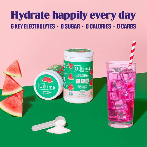 Ultima Replenisher Daily Electrolyte Drink Mix – Watermelon, 90 Servings – Hydration Powder with 6 Key Electrolytes & Trace Minerals – Keto Friendly, Vegan, Non-GMO & Sugar-Free Electrolyte Powder