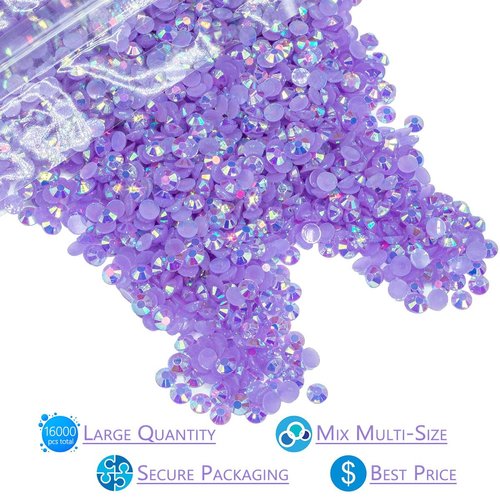 16000PCS Light Purple AB Resin Rhinestones for Crafts 3mm 4mm 5mm Violet AB Flatback Jelly Rhinestones Bulk SS10 SS16 SS20 Non-Hotfix Stones Diamonds Crystals Gems for Mugs Tumblers Bottles DIY Crafts