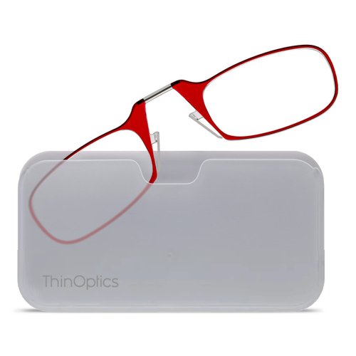 ThinOptics unisex-adult Reading Glasses + White Universal Pod Case | Red Frames, 2.50 Strength Readers Red Frames / White Case, 44 mm