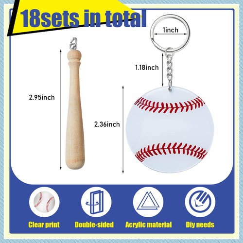 Taiyin 18 Set Baseball Softball Acrylic Keychain Kit for Sublimation Vinyl Sticker DIY Crafting Keychain Luggage Tag Label for Sports Favor(Baseball)