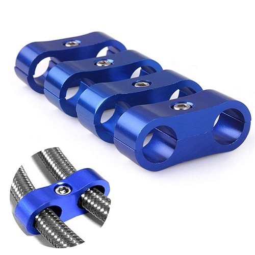 6AN Hose Separator Clamp Aluminum Fuel Line Mounting Clamp Divider Hose Fitting Adapter Fit for 3/8 Fuel Line, Oil Line, Brake Line, Water Pipe and Gas Line,Blue,4pcs