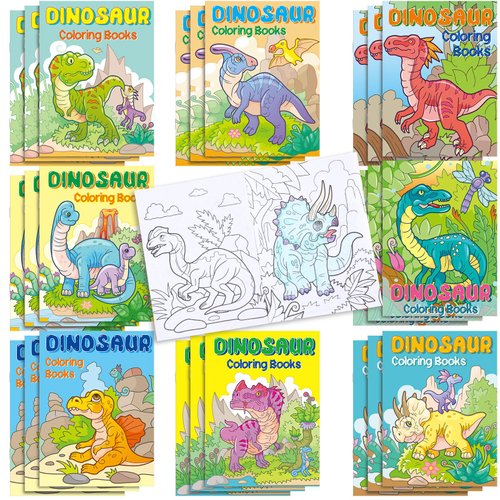 Fulmoon 24 Pcs 8 Styles Mini Dinosaur Coloring Books Dinosaur Party Favors Painting Drawing Coloring Book Total 336 Pages Creative Activity Birthday Supplies, 6.7 x 4.9 in(Dinosaur)