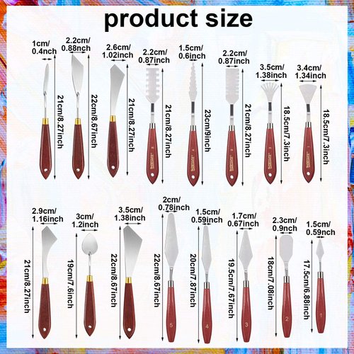 16 Pieces Painting Knife Set Stainless Steel Palette Knife Set Painting Mixing Scraper Pallet Knife Spatula Knife with Wooden Handle for Oil Painting Accessories Acrylic Color Mixing Supplies