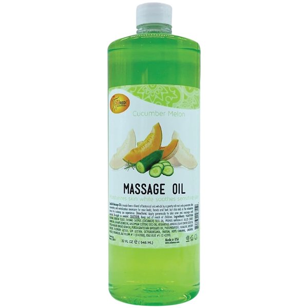 SPA REDI - Massage Oil, Cucumber Melon, 32 Oz - Professional Full Body Massage Therapy, Manicure, Pedicure - Relax Sore Muscles and Repair Dry Skin, Enhanced with High Absorption Oils and Vitamin E