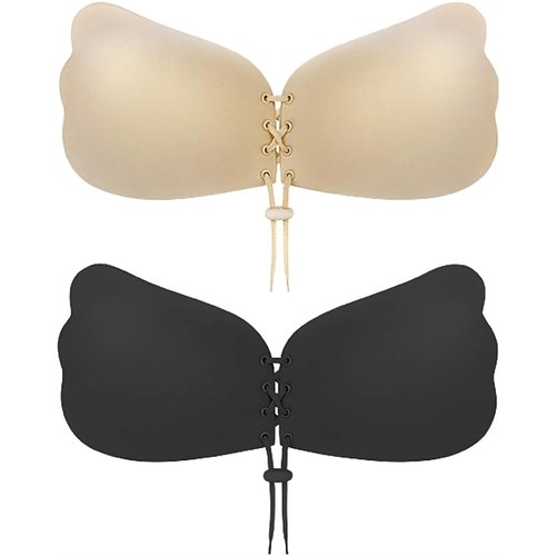 Sticky Bra 2 Pairs Strapless Backless Bra Adhesive Invisible Lift up Bra Push up Bra for Backless Dress (Beige and Black) B
