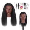 16"Mannequin Head 100% Human Hair Hairdresser Training Braiding Styling Manikin Cosmetology Makeup Manican Doll Display Practice with Stand(Black 16inch A)