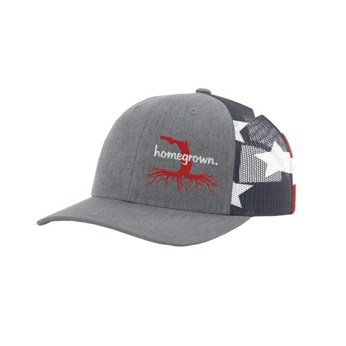 Heritage Pride Men's Homegrown Roots State Pride Embroidered American Flag Mesh Back Trucker Hat-Florida