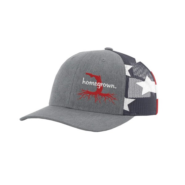 Heritage Pride Men's Homegrown Roots State Pride Embroidered American Flag Mesh Back Trucker Hat-Florida