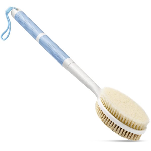 Backski Back Scrubber Anti Slip for Shower with Detachable Brush Head,19" Shower Brush with Soft and Stiff Bristles,Long Handle Exfoliating Body Scrubber for Bath or Dry Brush.