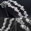 mollensiuer 1Pc Double Row Rhinestones Flower and Leaves Crown Headband Rhinestone Bridal Crystal Headband Wedding Headband Bridal Headpiece for Bride Bridesmaids Wedding Party, Silver