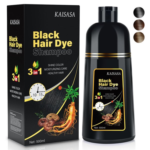 JIESSIA Black Hair Dye Shampoo 3 IN 1, Hair Color Shampoo for Gray Hair Coverage For Women & Men Natural Herbal Plant Semi Permanent Grey Hair Cover Treated, 16.9 Fl Oz