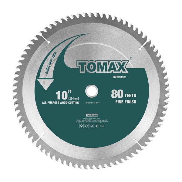 TOMAX 10-Inch 80 Tooth ATB Fine Finish Saw Blade with 5/8-Inch Arbor