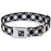 Dog Collar Seatbelt Buckle Diagonal Buffalo Plaid Black White 13 to 18 Inches 1.5 Inch Wide