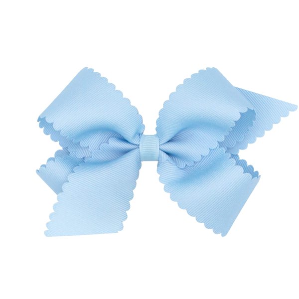 Wee Ones Girls' Classic Grosgrain Hair Bow with Scalloped Edges and Plain Wrap Center on a WeeStay Hair Clip, Medium, Millennium Blue
