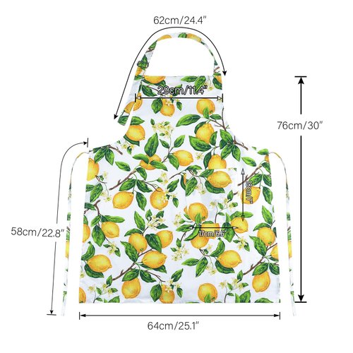 G2PLUS Thick Lemon Cotton Women's Kitchen Apron, Adjustable Lemon Apron, Cooking Baking Garden Chef Apron with Pocket, 30 x 25 - inch