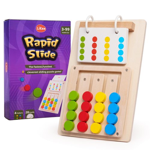 LiKee No-Lose-Parts Wooden Color Matching Slide Puzzle for 3+ Years Old, Montessori Learning Toys for Toddlers Fine Motor Skills, Board Games for Kids Boys Girls Birthday Party Plane Travel Road Trip
