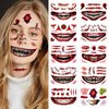 Halloween Temporary Horror Scary Mouth Zombie Skull Red Tattoo Stickers Women Adults Makeup Face Art Decorations Accessories Day of The Dead Party Props 10 sheets