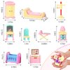 59 Pcs Dollhouse Furniture Accessories Sets Living Room Dining Room Bedroom Bathroom Miniature Doll House Furniture Plastic Pretend Doll Housework Cleaning Furniture Play Toy Gifts for Boy Girl Age 6+