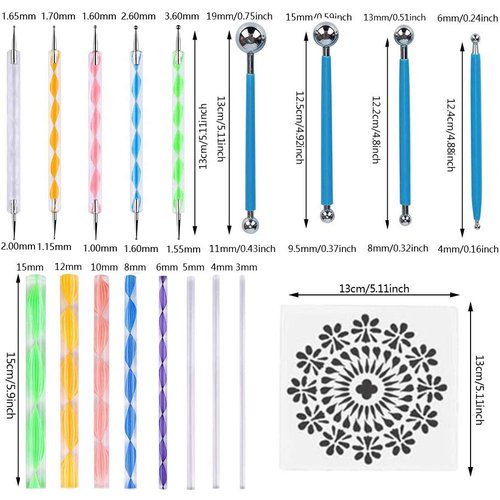 19PCS Mandala Dotting Tools Set with a Zipper Storage Bag for Painting Rocks, ABenkle Mandala Stencil Ball Stylus Paint Tray Set