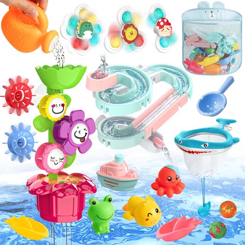 Baby Bath Toys, Bathtub Toys for Toddlers, Kids Shower Toys Bath Tub Slide Toys Set for Infants with Storage Organizer for Birthday, Preschool Gifts, Bathtime, Babies, Boys, Girls, Age 3+