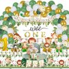 Wild One party Decorations, 150 Pcs Jungle Animal Party Supplies Decor for Boy Girl Birthdays with Banners Cake Topper Cupcake Topper Cupcakes Wrappers Balloons Backdrop Tablecloth Centerpieces