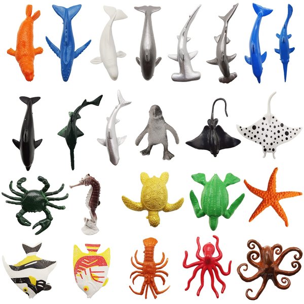 LLMSIX 24 Pieces Sea Animal Toys，Sea Creatures Mini Plastic Ocean Toys Realistic Ocean Sea Animals Bath Toys Ocean Animal Figures for Beaches Bathtubs Aquariums Schools