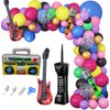 Amandir 80s 90s Theme Party Decorations, 90Pcs Balloon Garland Kit 6PCS Inflatable Disco Ball Radio Boom Box Retro Mobile Phone Guitar Microphone Balloons for Back to 80s 90s Hip Hop Birthday Supplies