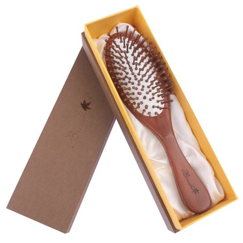 Breezelike Wood Hair Brush - Wooden Professional Detangling Massage Brush Handmade with Natural Red Sandalwood