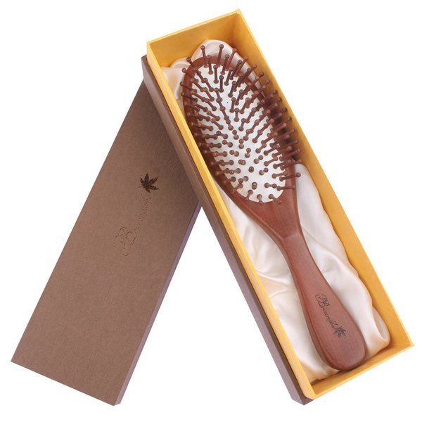 Breezelike Wood Hair Brush - Wooden Professional Detangling Massage Brush Handmade with Natural Red Sandalwood