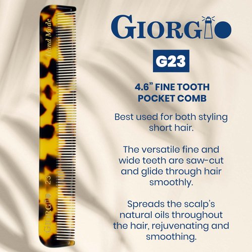 Giorgio G23 Handmade Fine Tooth Comb Pocket Comb for Men, Mustache Comb and Beard Comb for Men, Hair Comb for Everyday Grooming or Styling Hair, Saw Cut and Hand Polished Travel Comb (4.6")
