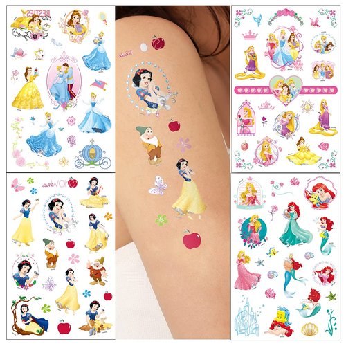 GODSON Princess Tattoos 4sheets Fake Temporary Tattoos for Kids Girls Women Adult Party Favors Birthday decor