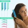 3 Sizes Highlighting Comb Set With Pastel Alligator Clips, Weaving Styling With Rat Tail Comb Teasing Foiling Combs Heat Resistant For Hair Salon Barber Home(Pastel Blue)