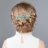 Bride Wedding Hair Accessories: Pearl Flower Hair Comb Rhinestone Hair Piece Bridal Headpiece for Women and Girls, Green