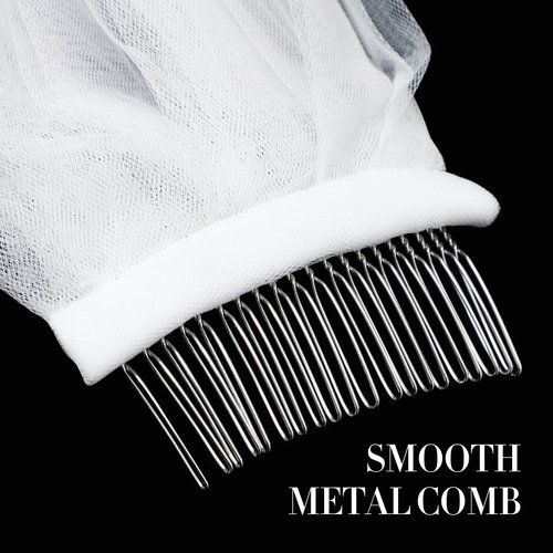 FRCOLOR Wedding Veil Comb Elegent Lace Appliques Wedding Veil Crystal Beaded With Comb, White Headpiece Bridal Shower Gift, Bridesmaid Favors