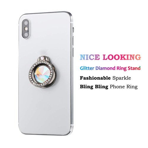 lenoup Glitter Bling Bling Phone Ring Holder,Sparkle Phone Ring Artificial Diamond Kickstand,Rhinestone Cell Phone Finger Ring Grip for Girls Women for Almost All Phones,Pad(Black)