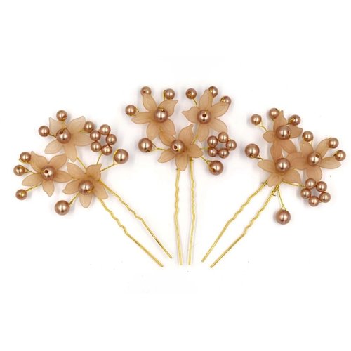 Artificial Flowers with Pearls Stylish Jooda Pins | decorative Bridal wedding Decorative hair pin | Hair Pin | Hair Jooda Pin | Bridal Hair Pins | Bun Pin, Golden (1 pc)