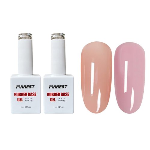 FANNEST Rubber Gel Base Coat for Nails Set 15ml*2pcs,Elastic Base Coat,Sheer Clear Nude Pink Colo...