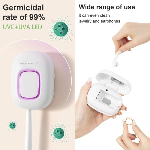 Hipykat Toothbrush Sanitizeri Case with U V-C Lights, Dryer Heating, Fan Drying - Rechargeable Portable Toothbrush Cover, Magnetic Wall Mount Sterilizeri Box for Home, Travel & Fits All Toothbrushes