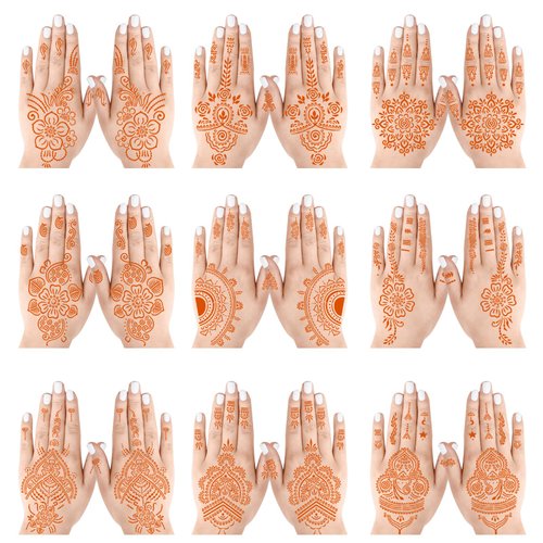 Henna Stencils 18 Sheet Henna Tattoo kit Hands Henna Tattoo Sticker Indian Temporary Tattoo Stencil Self Adhesive Tattoo Templates