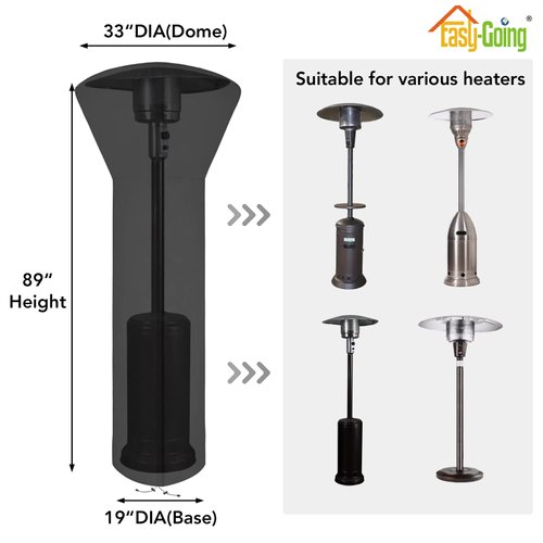 Easy-Going Patio Heater Cover with Zipper and Storage Bag, Waterproof Outdoor Heater Cover Dustproof, UV-Resisant, Wind-Resistant (89"H x 33"D x 19"B, Black)