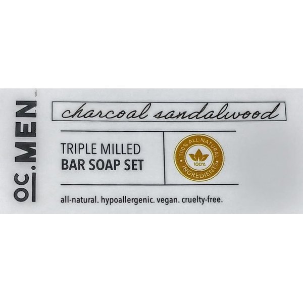 OC MEN, Charcoal Sandalwood, Triple Milled Bar Soap Set, 3 bars @ 5oz each, Pack of One