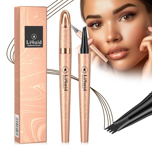 3D Microblading Eyebrow Tattoo Pencil 4 Fork Tip, Waterproof Magic Eyebrow Pencil Microblading Eyebrow Pencil, Natural Long-Lasting Fine Stroke Eyebrow Pencil with Micro-Fork Tip (B-Dark Brown)