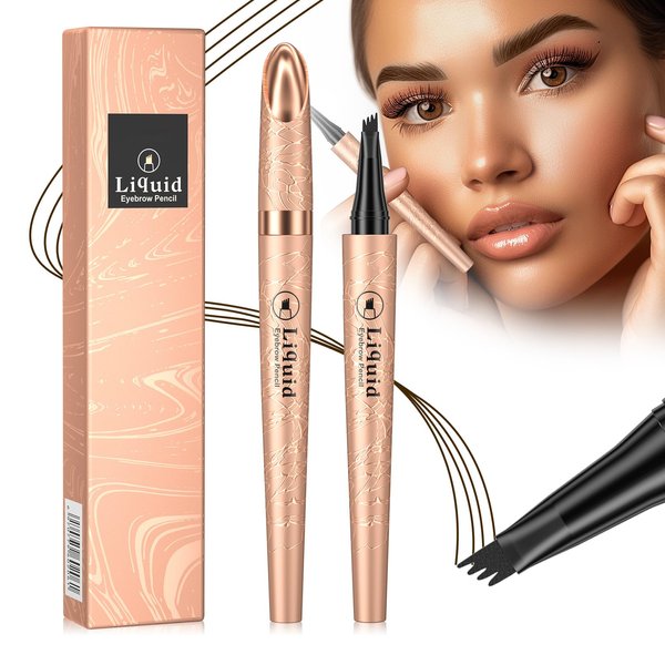 3D Microblading Eyebrow Tattoo Pencil 4 Fork Tip, Waterproof Magic Eyebrow Pencil Microblading Eyebrow Pencil, Natural Long-Lasting Fine Stroke Eyebrow Pencil with Micro-Fork Tip (B-Dark Brown)